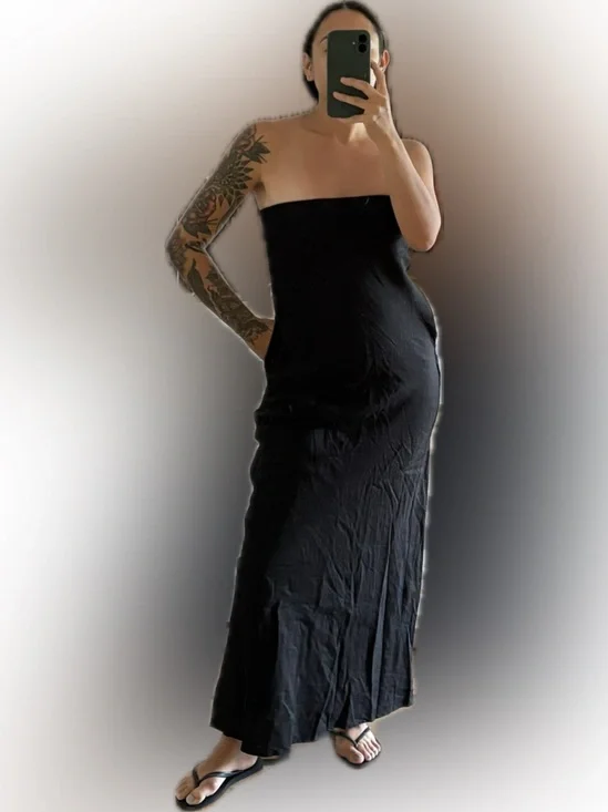 Black Linen Strapless Maxi Dress - Picture 5 of 5